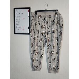 Peanuts Gang Womens Lounge Pants Gray sz 1X Relaxed Pockets Snoopy Linus Lucy